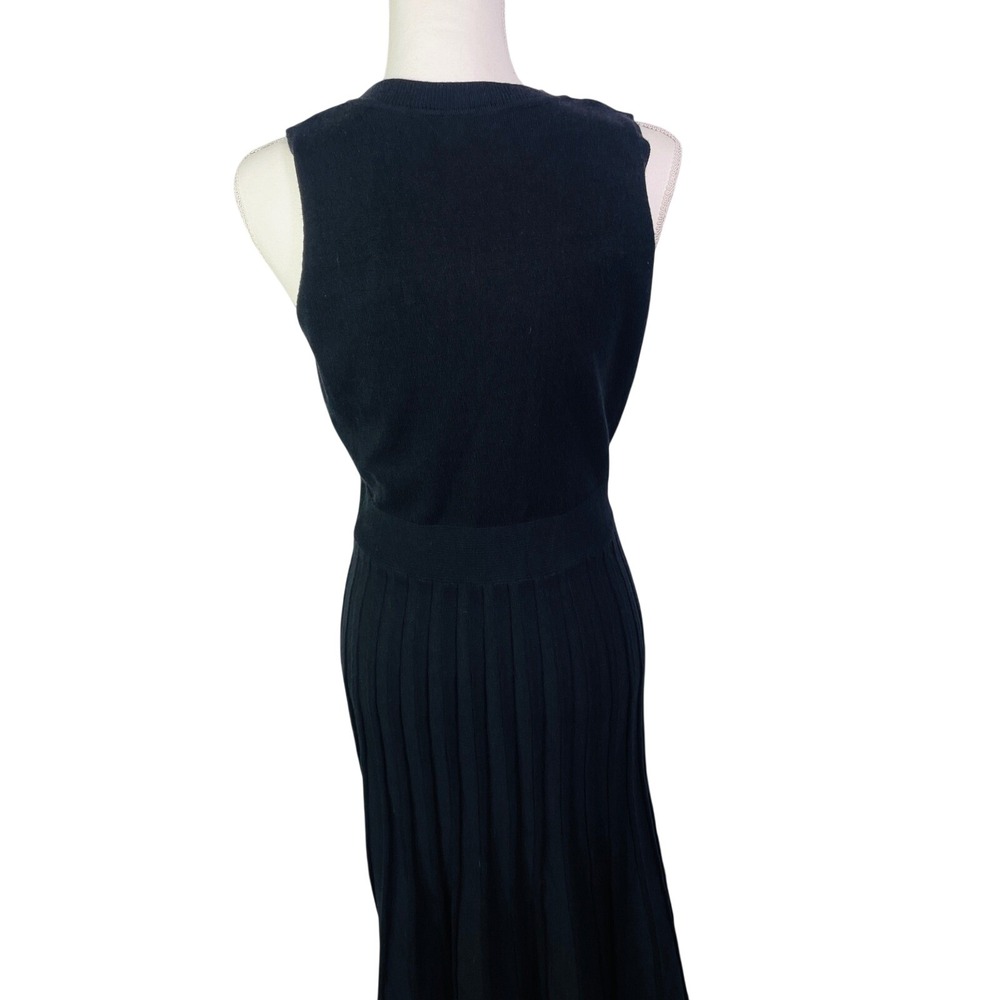 Black Sleeveless Maxi Dress Women's M Knit Pleated Crew Neck Solid Minimalist - Picture 8 of 15